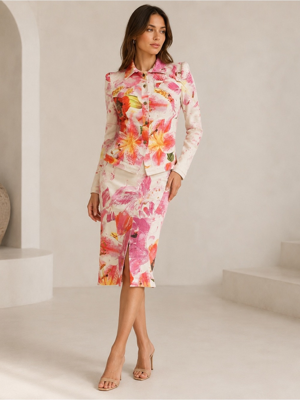 NWOT - Roberto Cavalli Vintage 2002 Floral Jacket & Pencil Skirt Set, Size M